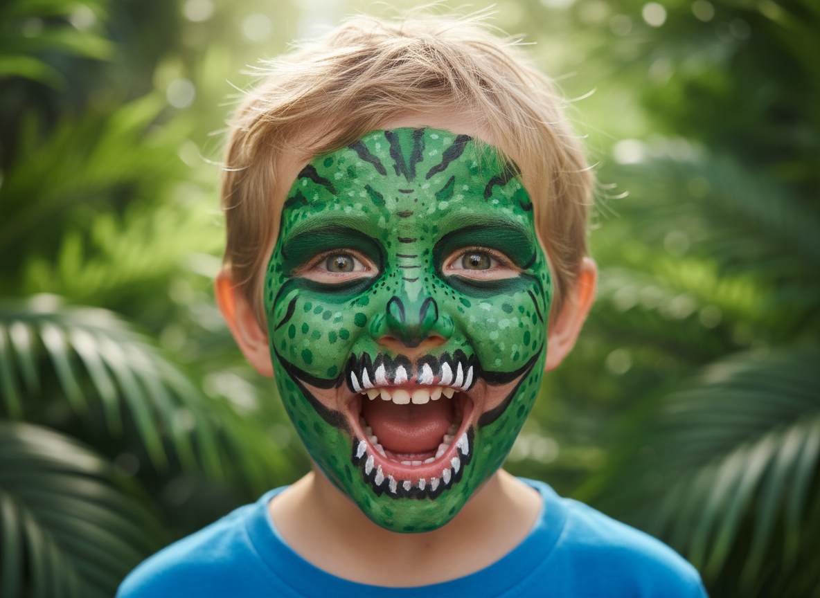 Dinozor Yüz Boyama - T-Rex Canavar Partisi