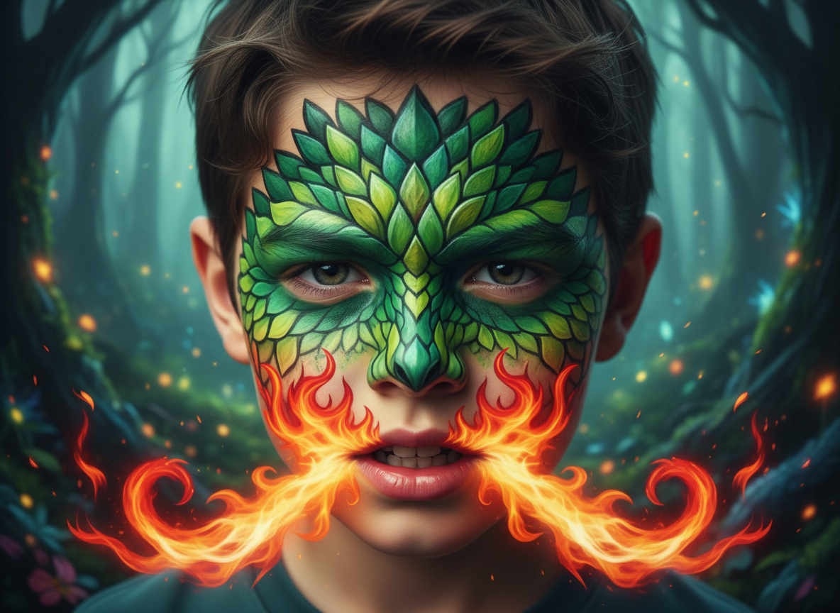 Ejderha Yüz Boyama - Ateş Püskürten Canavar