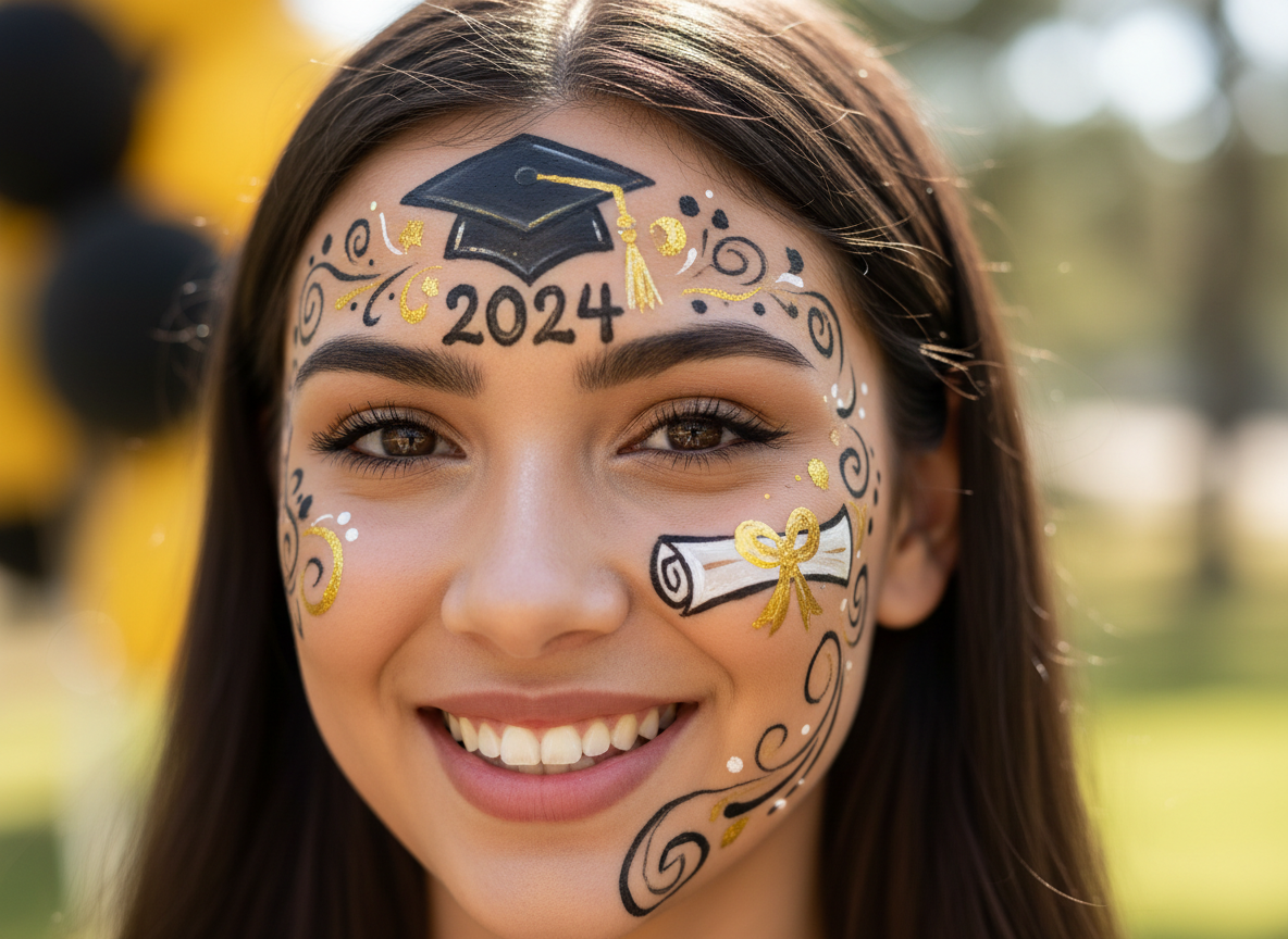 Mezuniyet Yüz Boyama - Kep Diploma Temalı