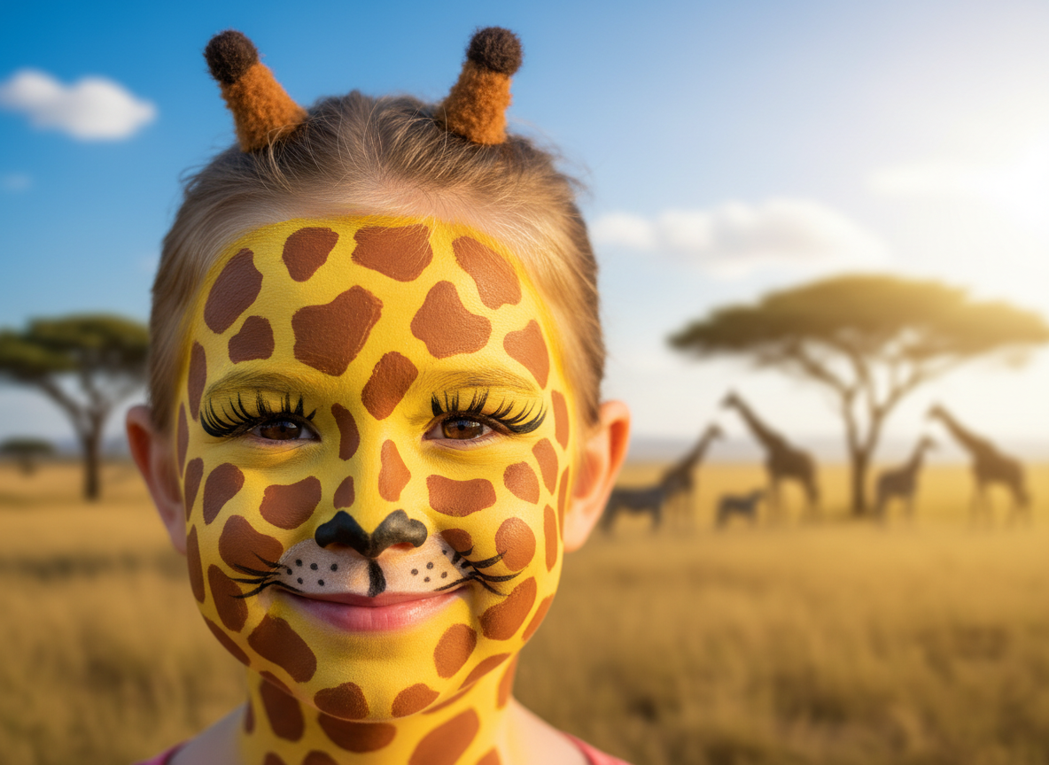 Zürafa Yüz Boyama - Uzun Boyunlu Desen